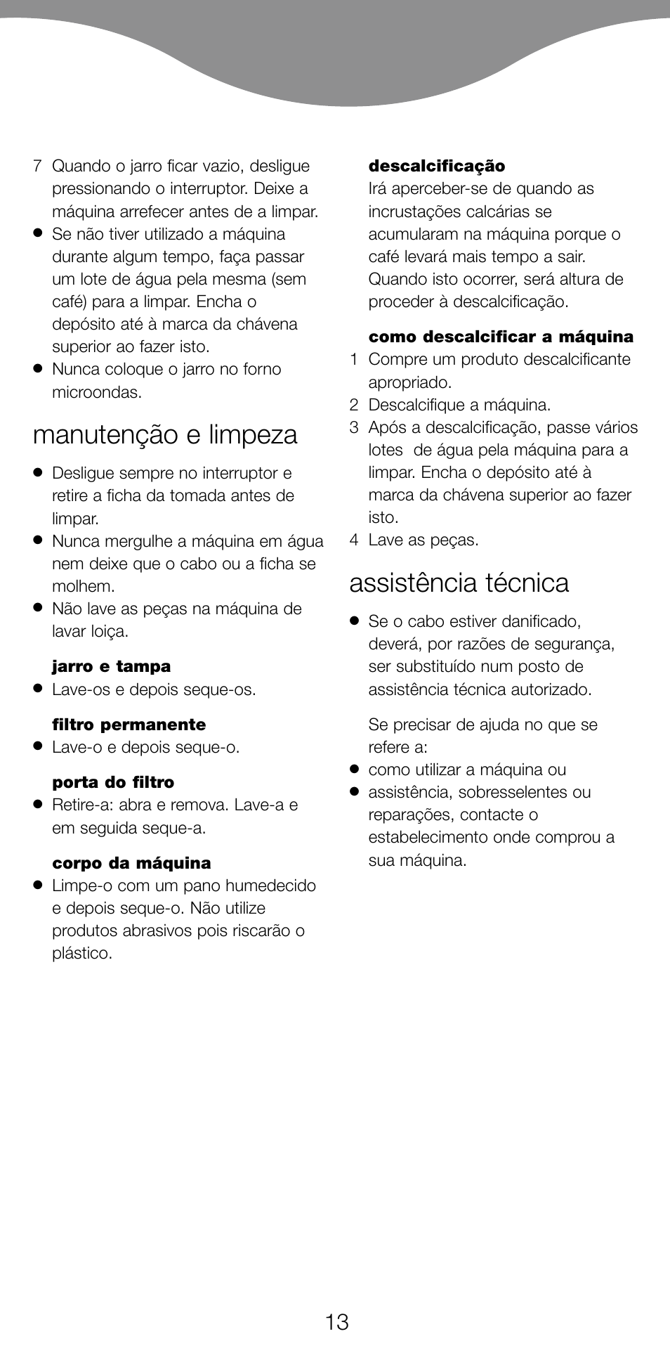 Manutenção e limpeza, Assistência técnica | Kenwood CM70 User Manual | Page 15 / 43