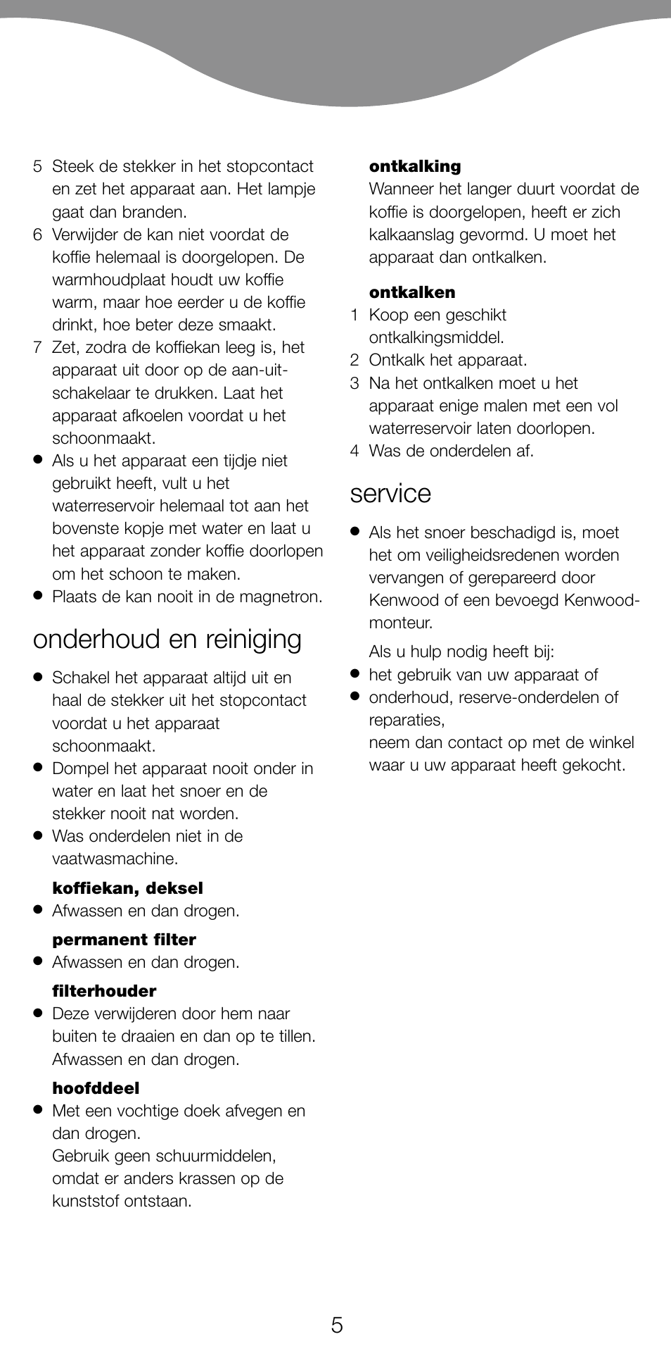 Onderhoud en reiniging, Service | Kenwood CM70 User Manual | Page 7 / 43