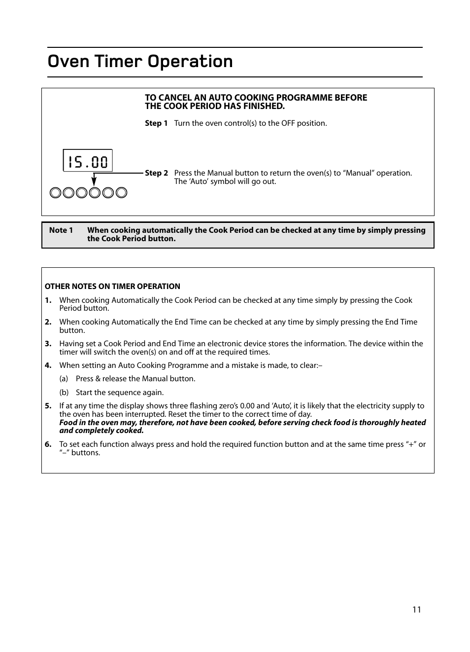 Oven timer operation | Hotpoint EG1000EX User Manual | Page 11 / 36