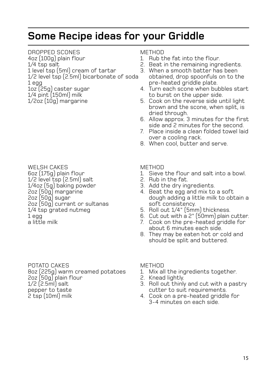 Some recipe ideas for your griddle | Hotpoint EG1000EX User Manual | Page 15 / 36