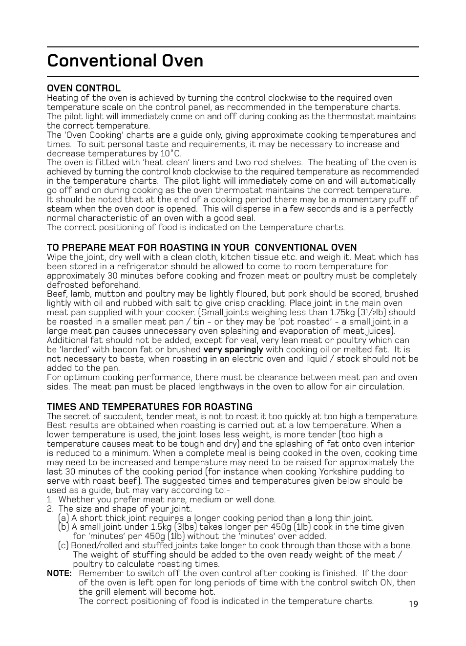 Conventional oven | Hotpoint EG1000EX User Manual | Page 19 / 36