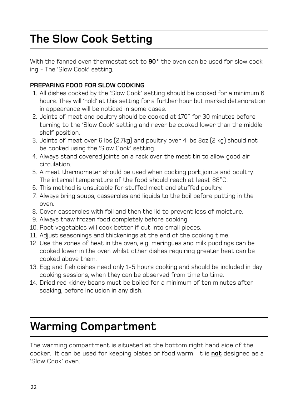 The slow cook setting warming compartment | Hotpoint EG1000EX User Manual | Page 22 / 36