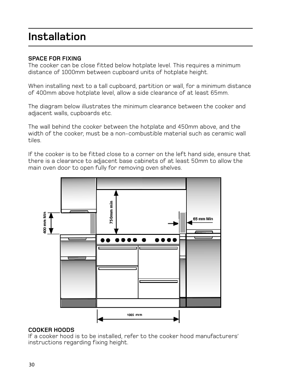 Installation | Hotpoint EG1000EX User Manual | Page 30 / 36
