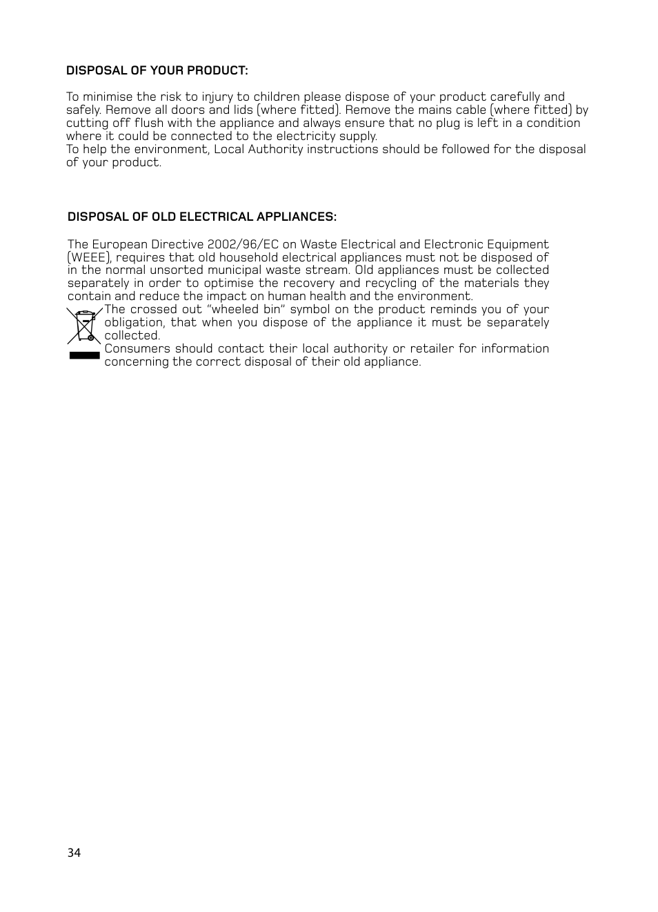 Hotpoint EG1000EX User Manual | Page 34 / 36