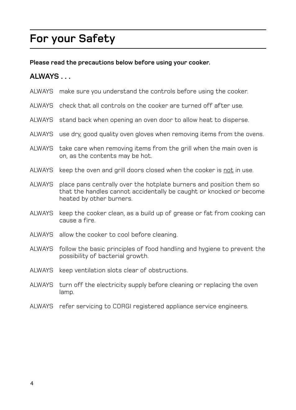 For your safety | Hotpoint EG1000EX User Manual | Page 4 / 36