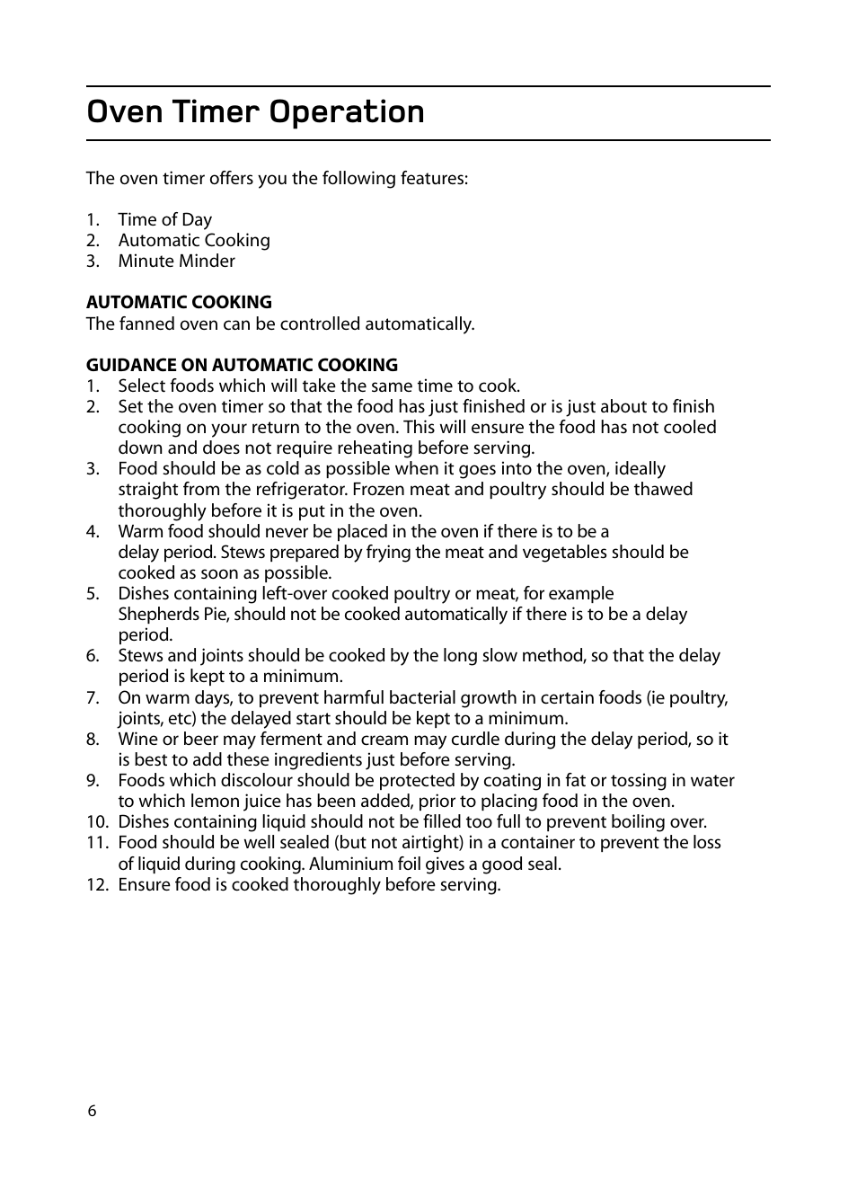 Oven timer operation | Hotpoint EG1000EX User Manual | Page 6 / 36