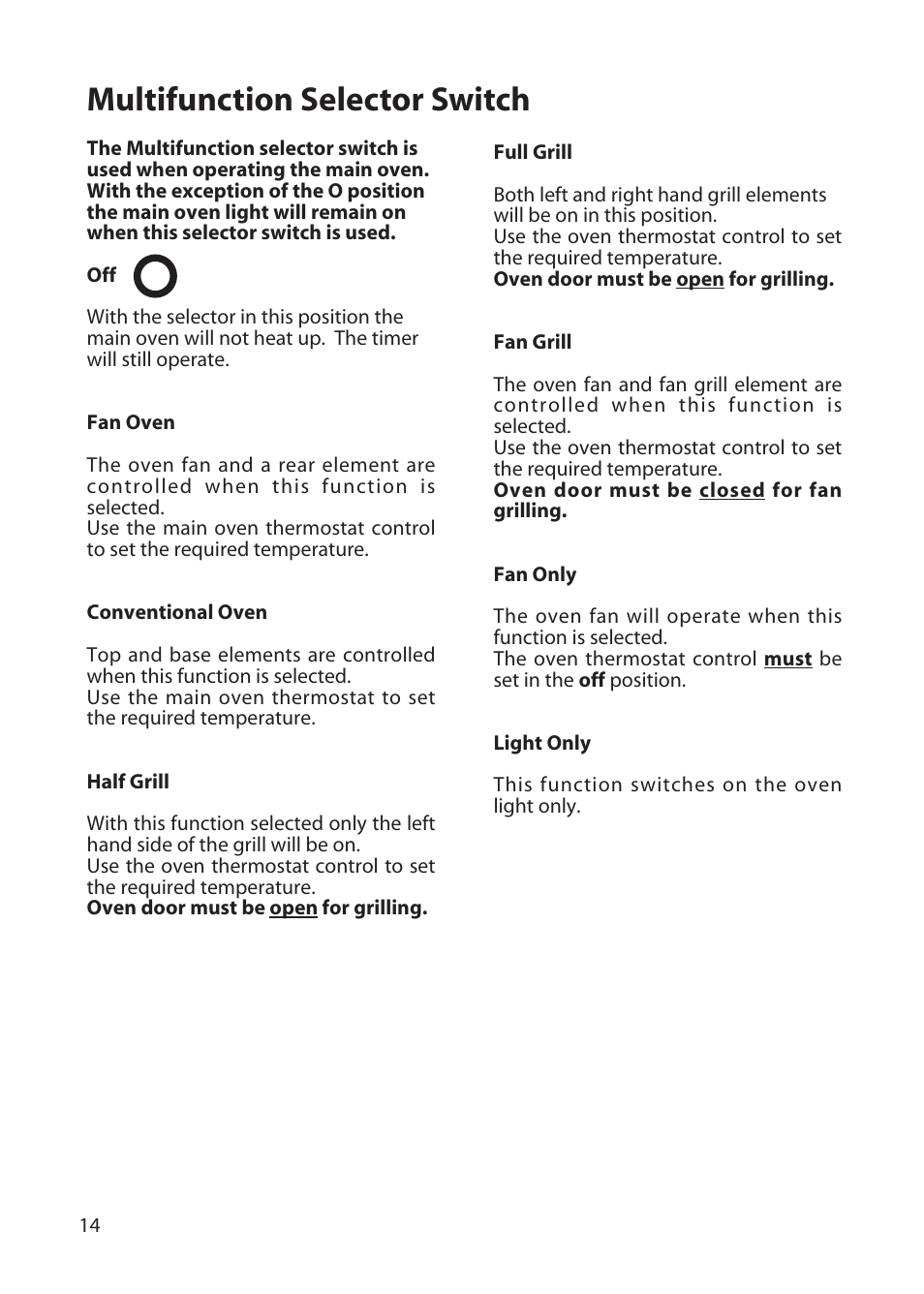 Multifunction selector switch | Hotpoint BD62 User Manual | Page 14 / 52