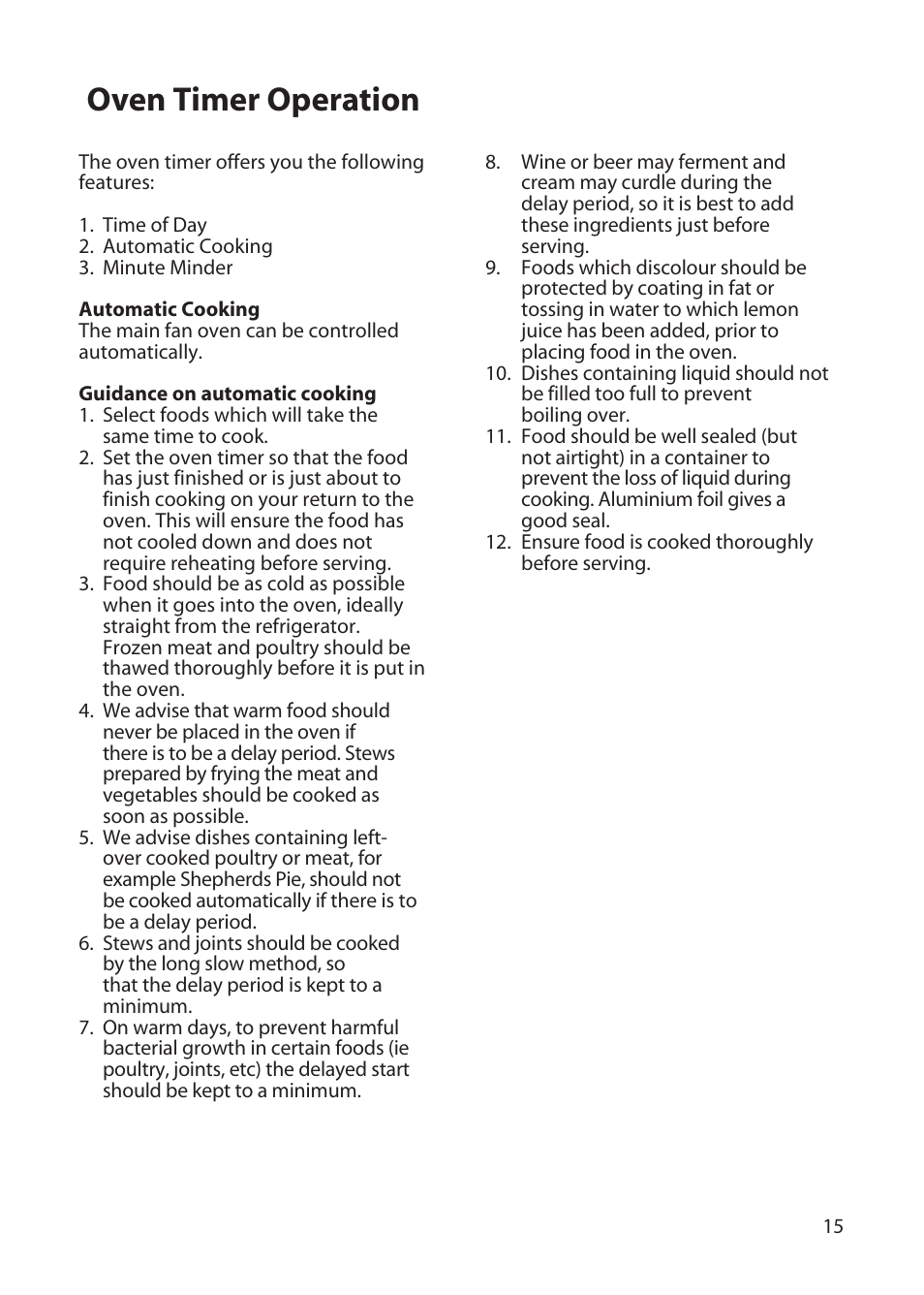 Oven timer operation | Hotpoint BD62 User Manual | Page 15 / 52