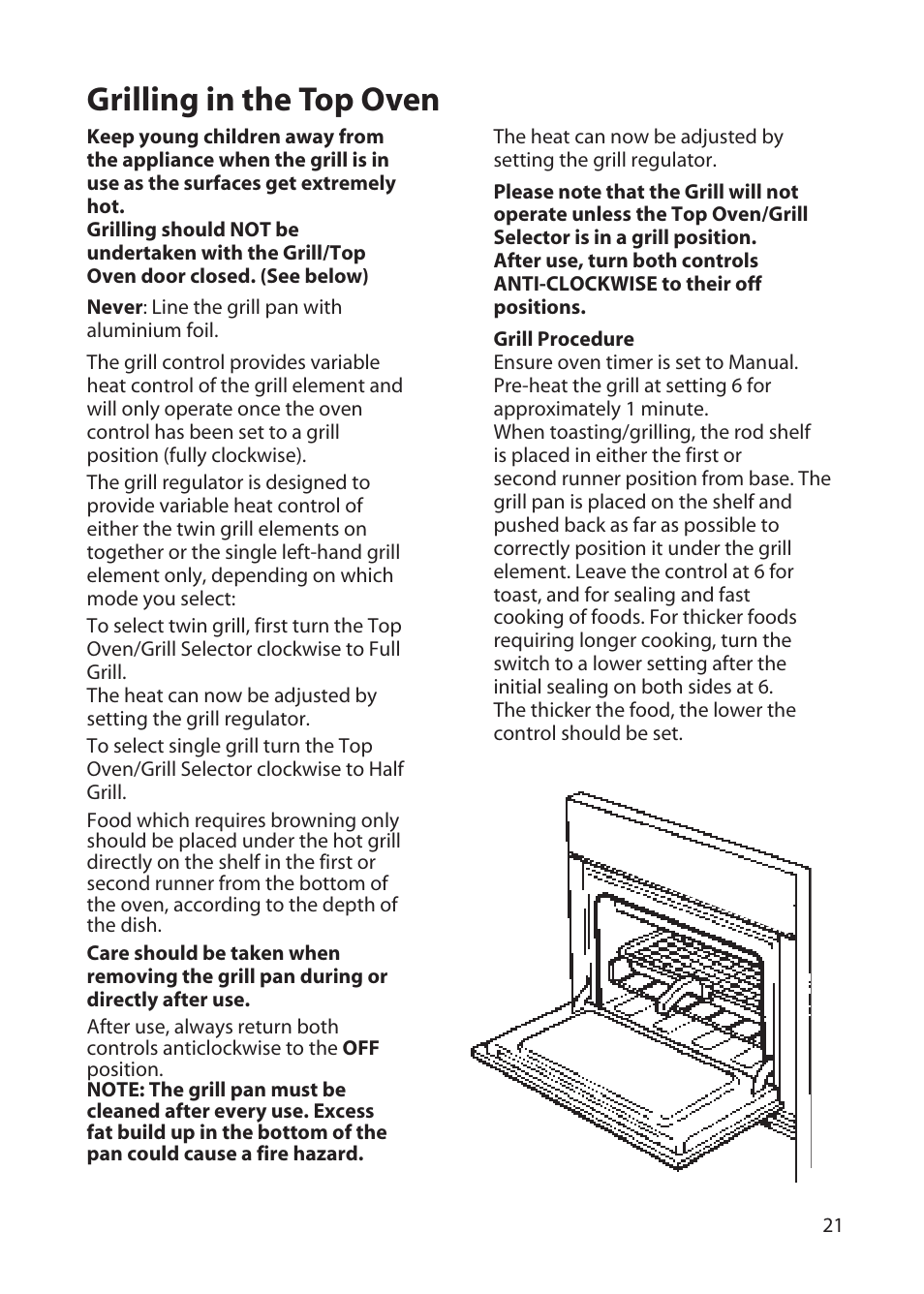 Grilling in the top oven | Hotpoint BD62 User Manual | Page 21 / 52
