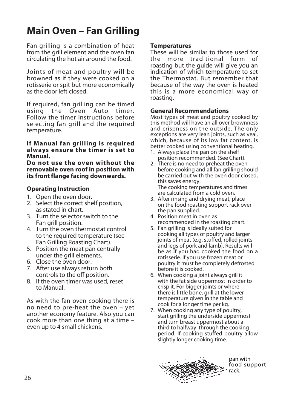 Main oven – fan grilling | Hotpoint BD62 User Manual | Page 26 / 52