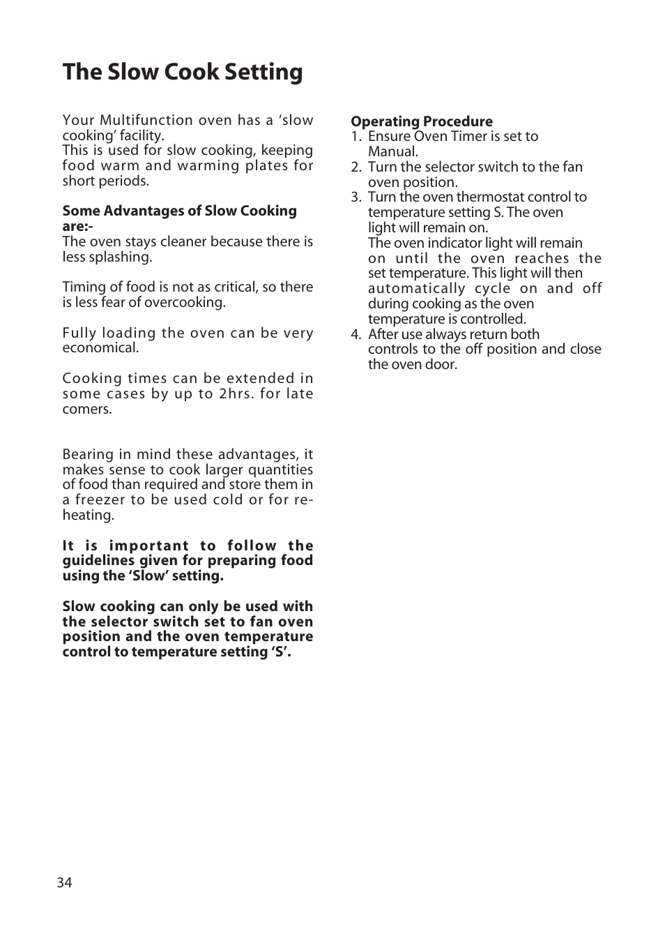 The slow cook setting | Hotpoint BD62 User Manual | Page 34 / 52