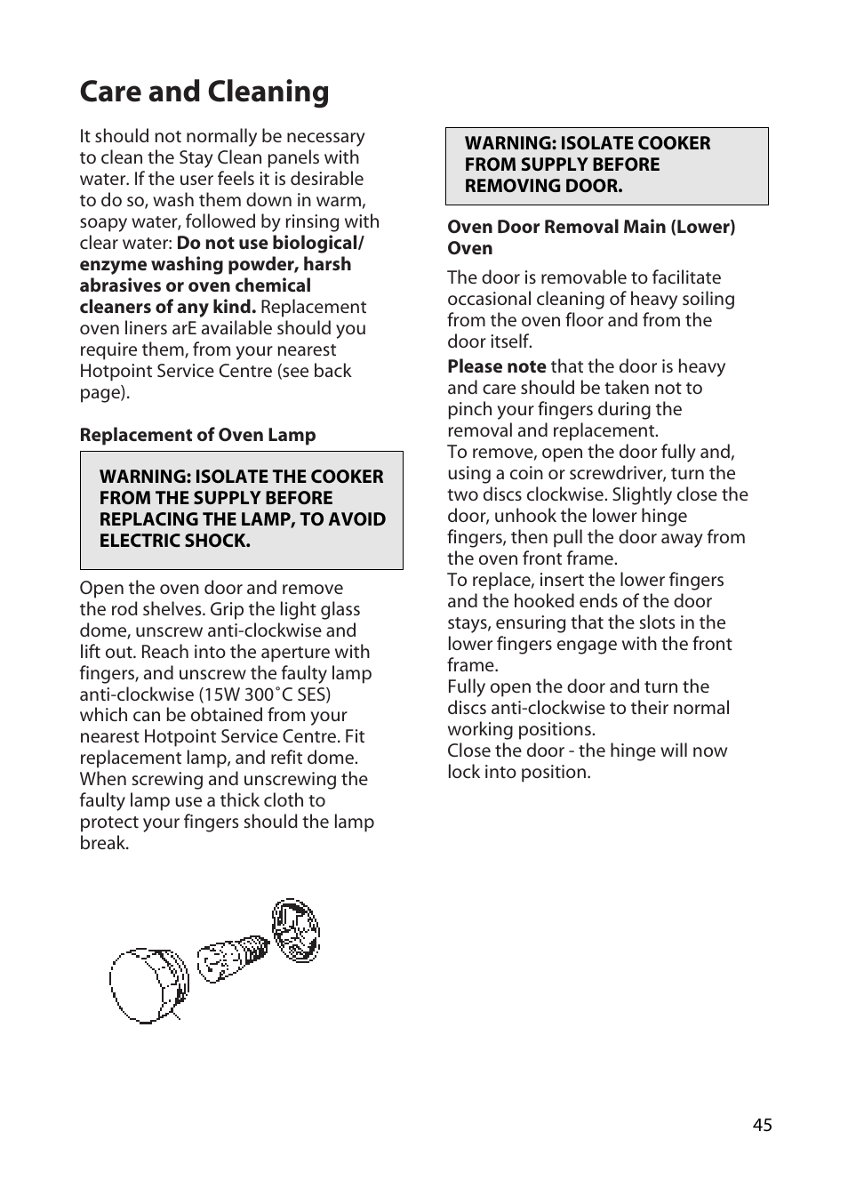 Care and cleaning | Hotpoint BD62 User Manual | Page 45 / 52