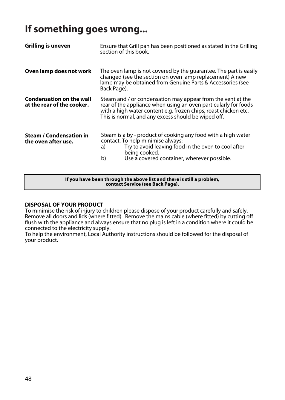 If something goes wrong | Hotpoint BD62 User Manual | Page 48 / 52