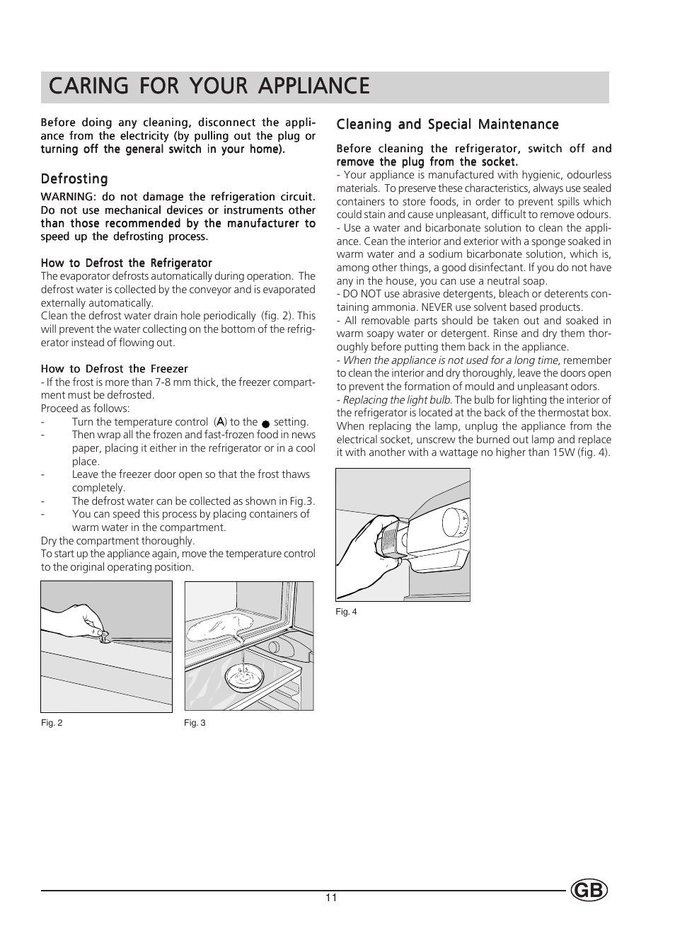 Caring for your appliance | Hotpoint HUT161I User Manual | Page 11 / 16
