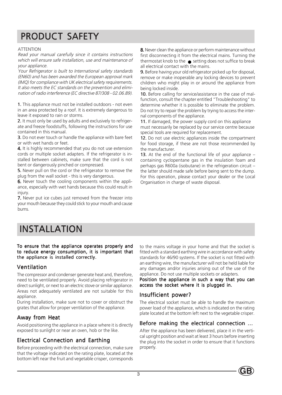 Installation, Product safety | Hotpoint HUT161I User Manual | Page 3 / 16