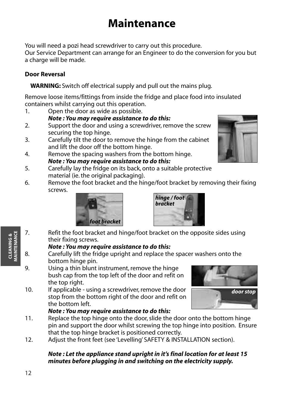 Maintenance | Hotpoint RLM30 User Manual | Page 12 / 16