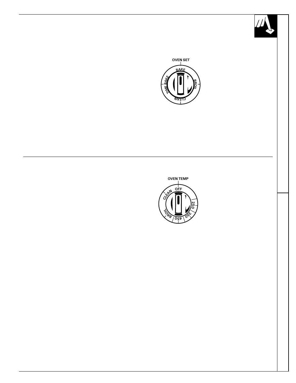 Control settings, Features of your oven controls, Surface cooking featur es of y our oven contr ols | Oven temp control knob, Oven set control knob | Hotpoint RGB744 User Manual | Page 11 / 56