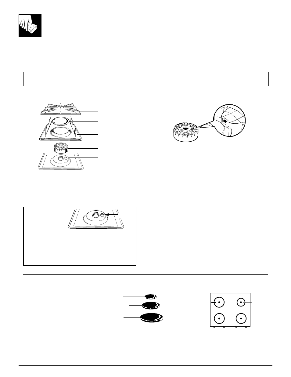 Care and cleaning, Sealed burner assemblies, Burner heads | Burner caps | Hotpoint RGB744 User Manual | Page 28 / 56