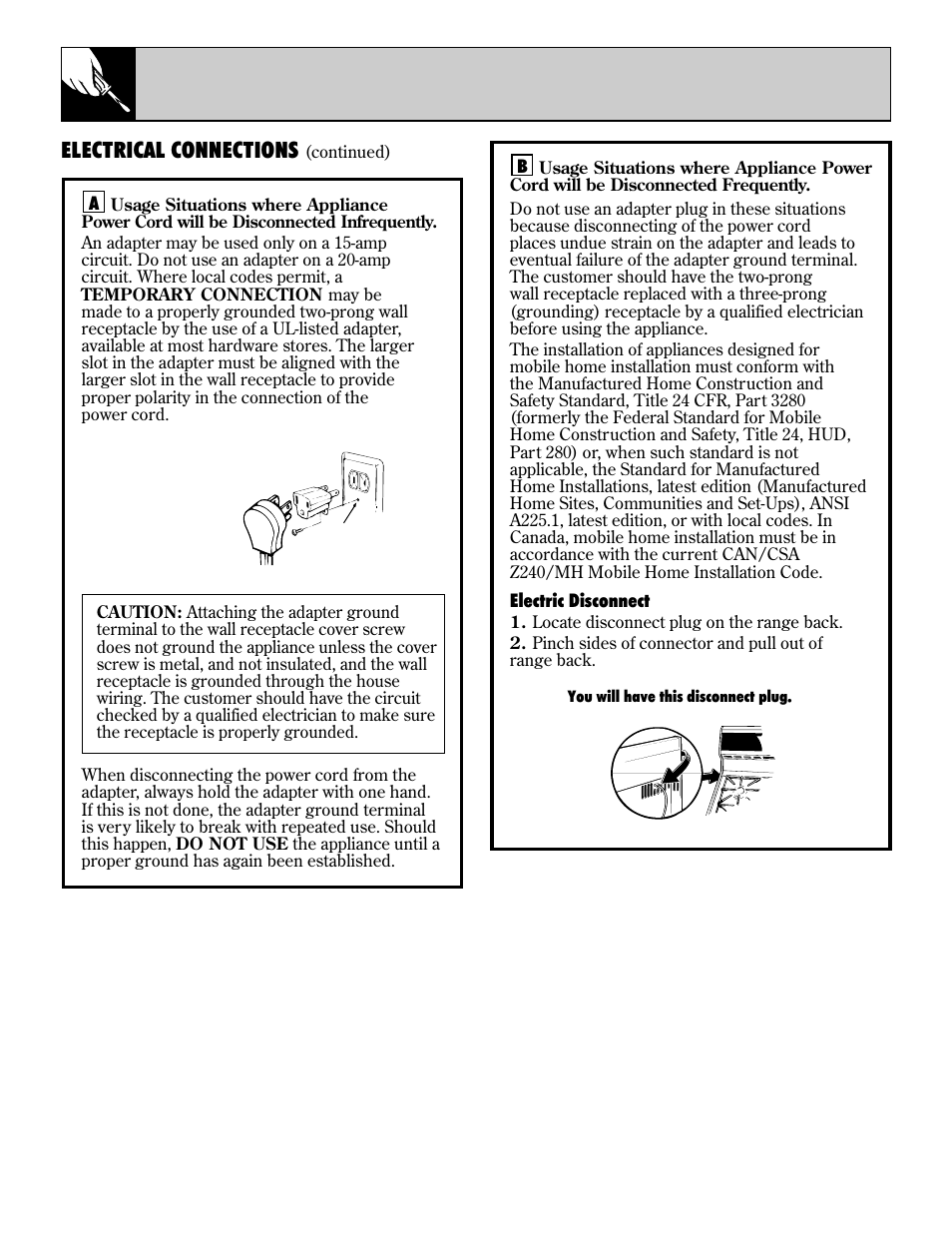 40 installation instructions, Electrical connections | Hotpoint RGB744 User Manual | Page 40 / 56