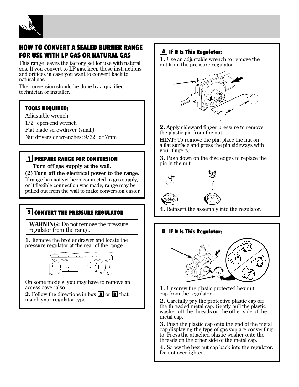 Lp conversion, Converting to lp gas, Sealed burner models only) | Hotpoint RGB744 User Manual | Page 44 / 56