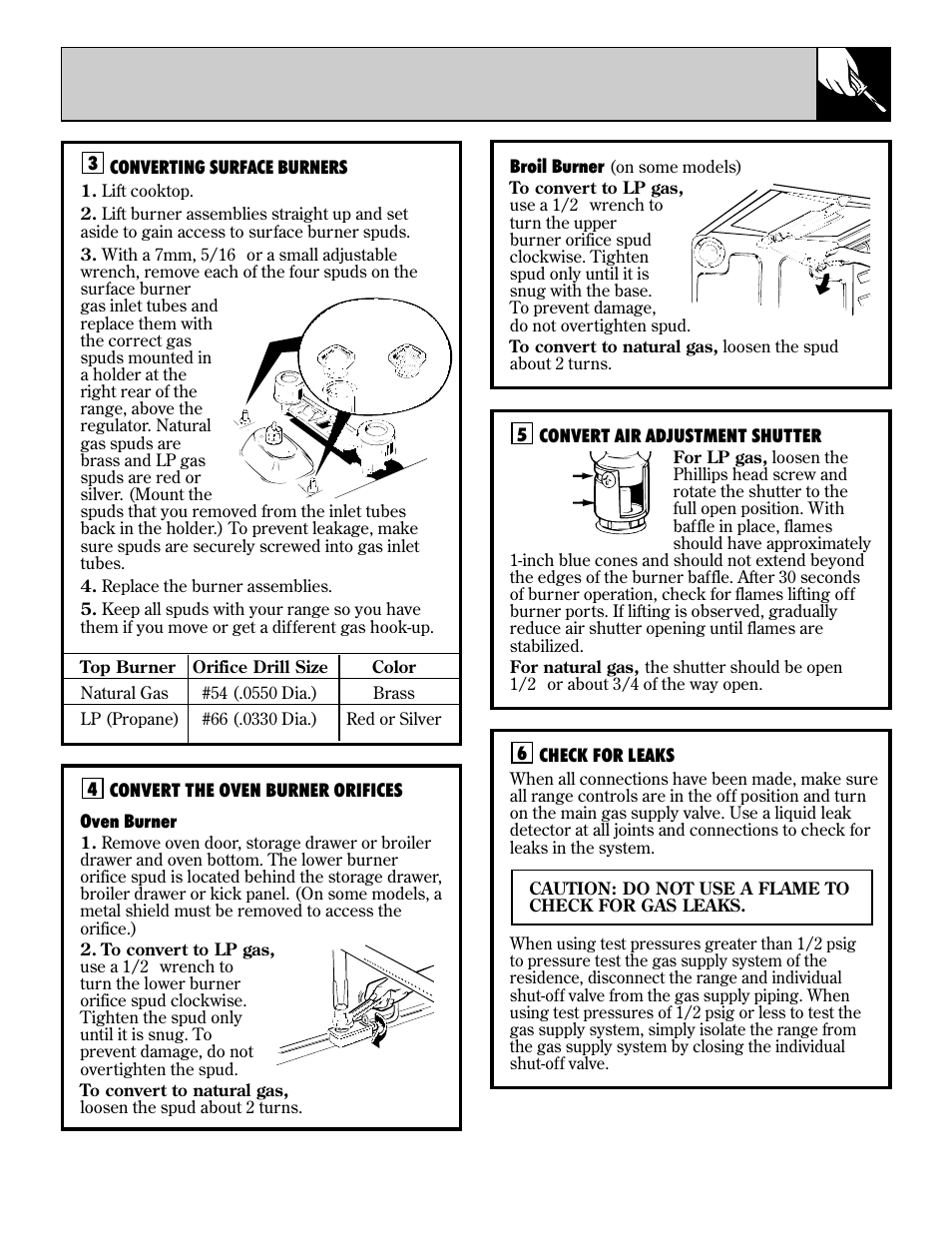 Converting to lp gas, Standard twin burner models only) | Hotpoint RGB744 User Manual | Page 49 / 56