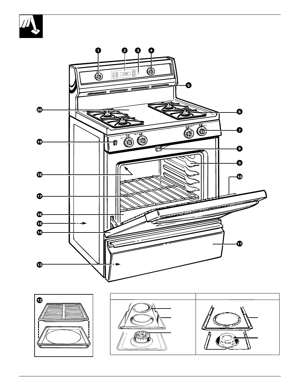 Features, 6features of your range, Rgb745 shown | Sealed burners, Standard twin burners | Hotpoint RGB744 User Manual | Page 6 / 56