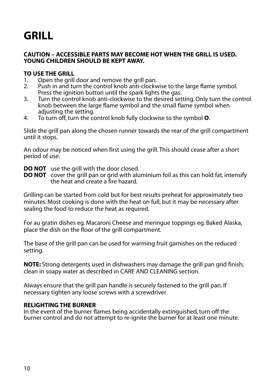 Grill | Hotpoint EG52 User Manual | Page 10 / 28