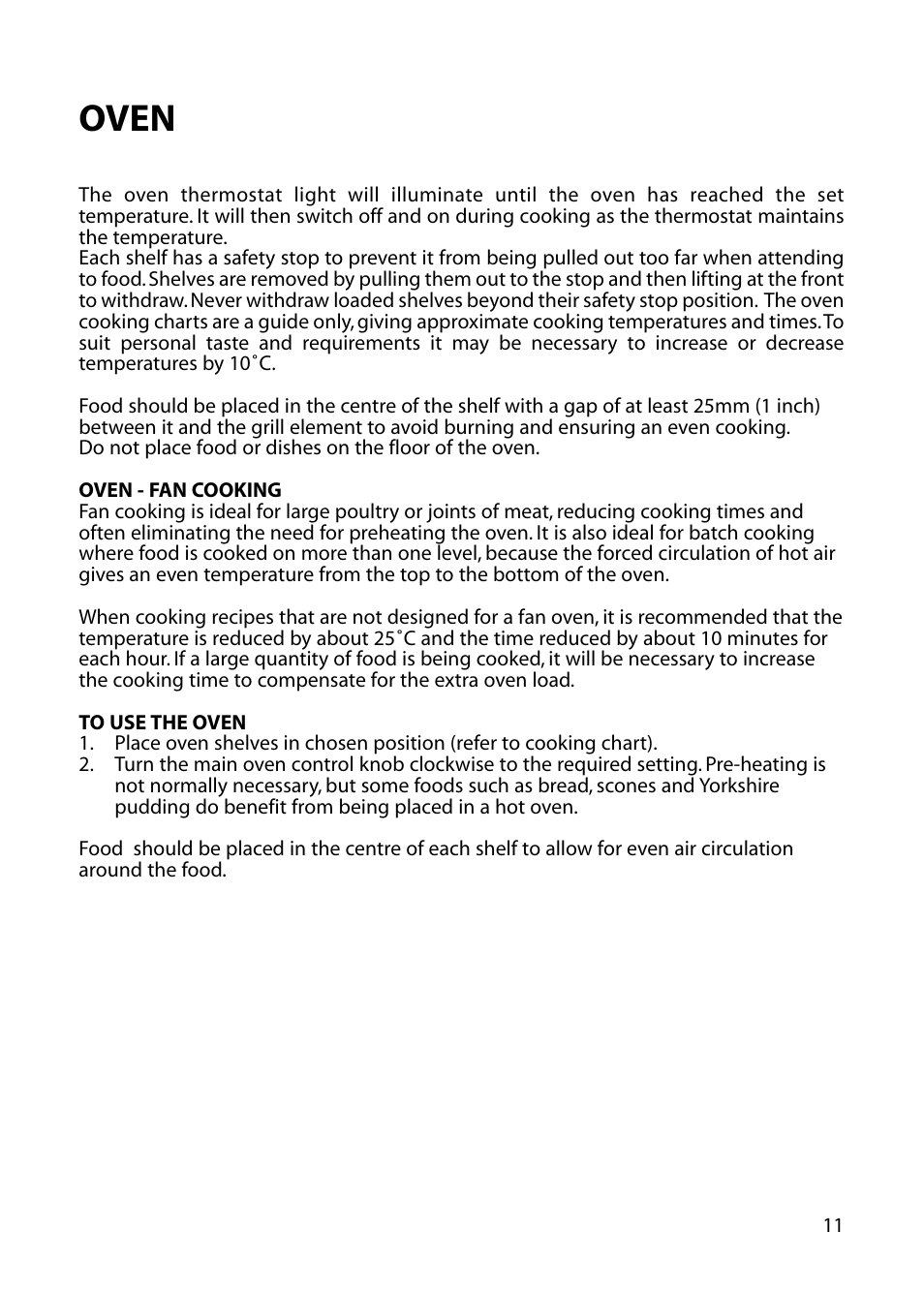 Oven | Hotpoint EG52 User Manual | Page 11 / 28