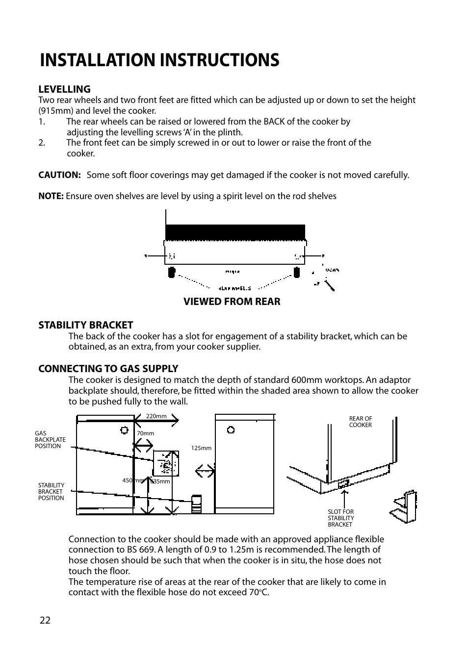 Installation instructions | Hotpoint EG52 User Manual | Page 22 / 28