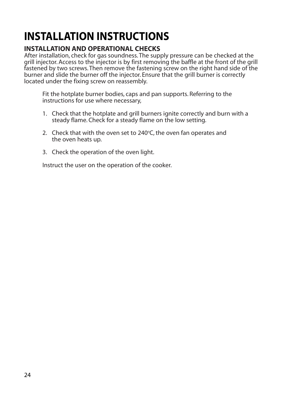 Installation instructions | Hotpoint EG52 User Manual | Page 24 / 28