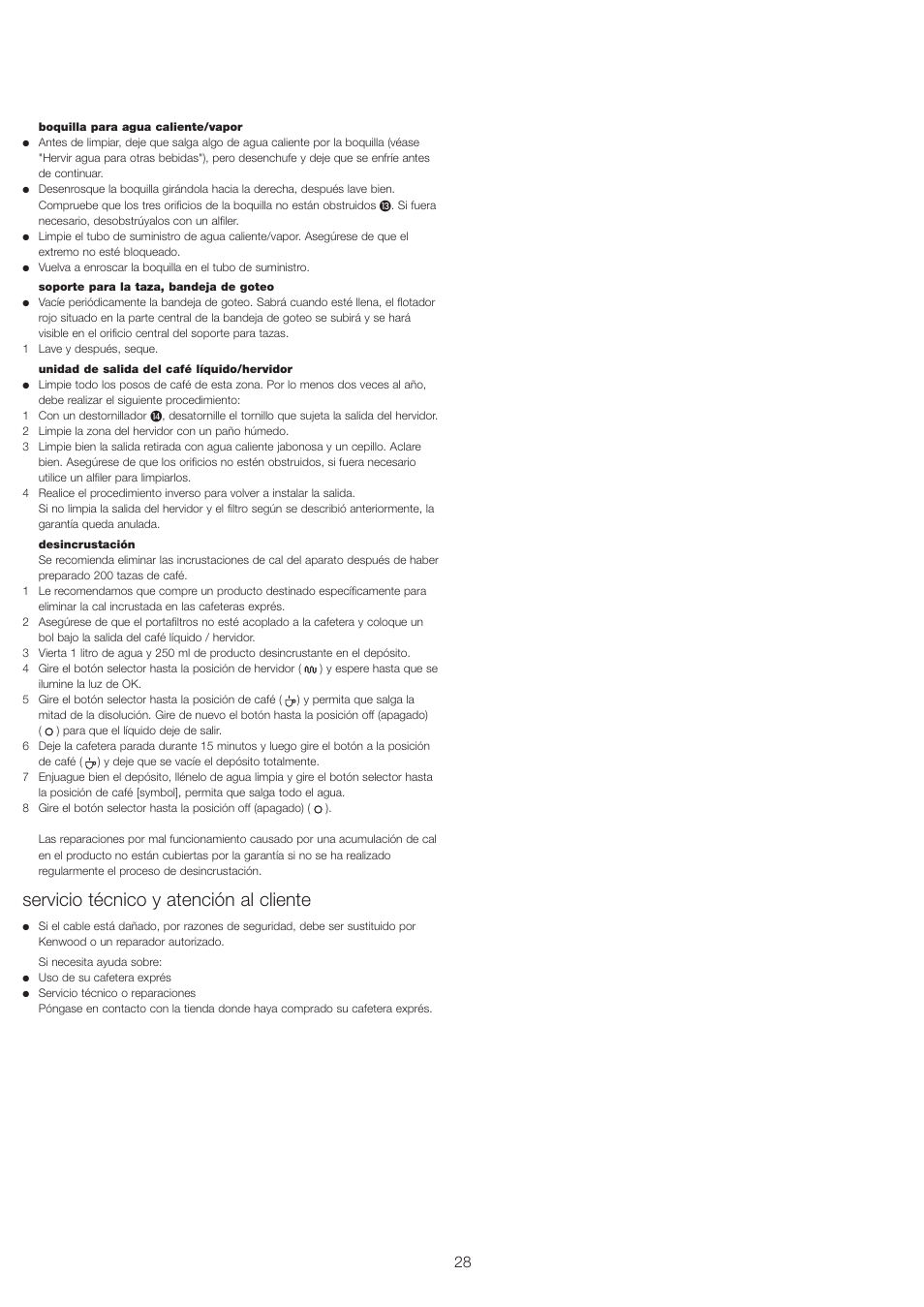Servicio técnico y atención al cliente | Kenwood ES430 series User Manual | Page 31 / 76