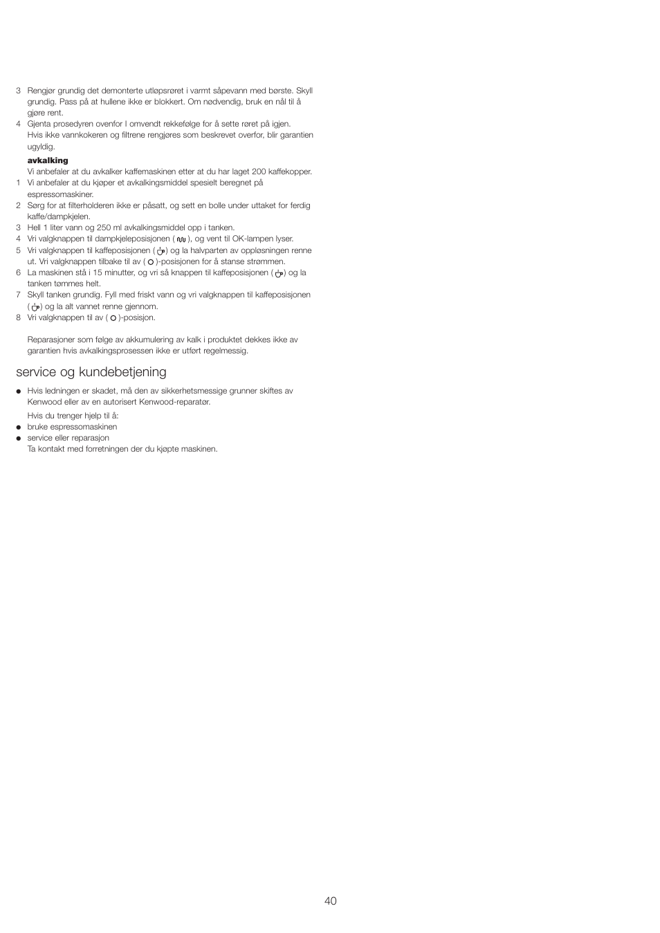 Service og kundebetjening | Kenwood ES430 series User Manual | Page 43 / 76
