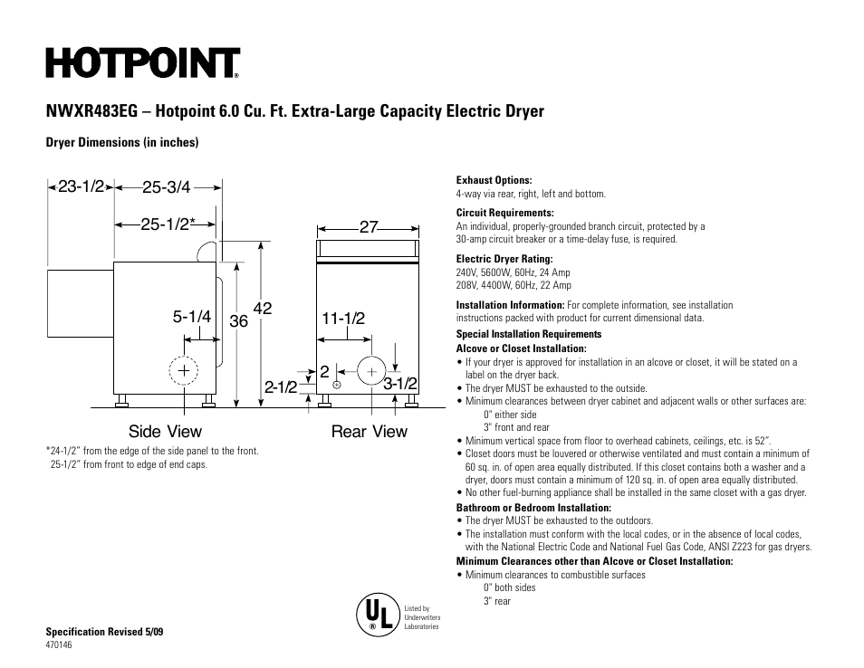 Hotpoint NWXR483EG User Manual | 3 pages