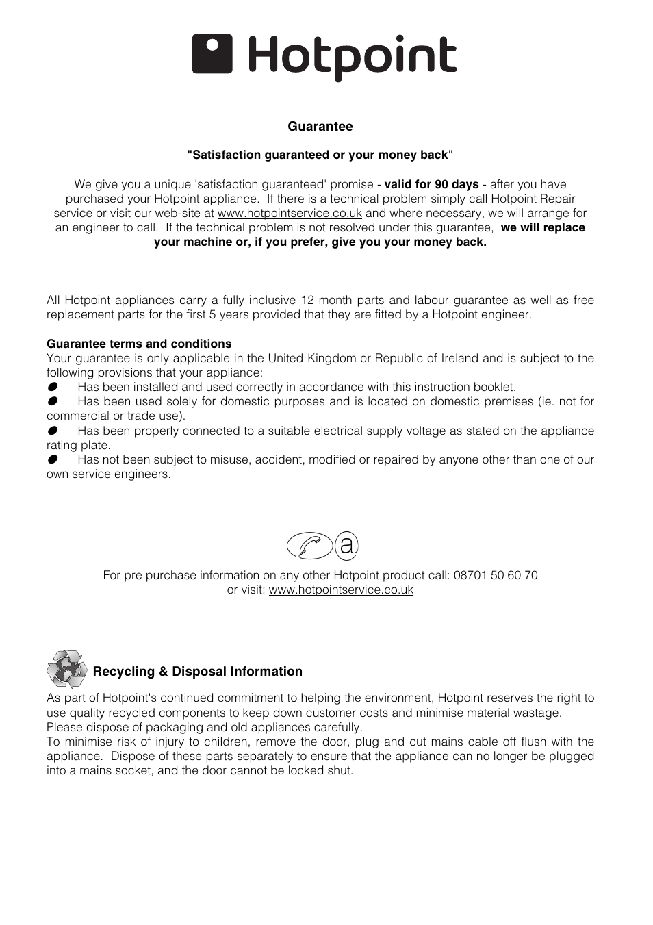 Hotpoint SE87PX User Manual | Page 15 / 16