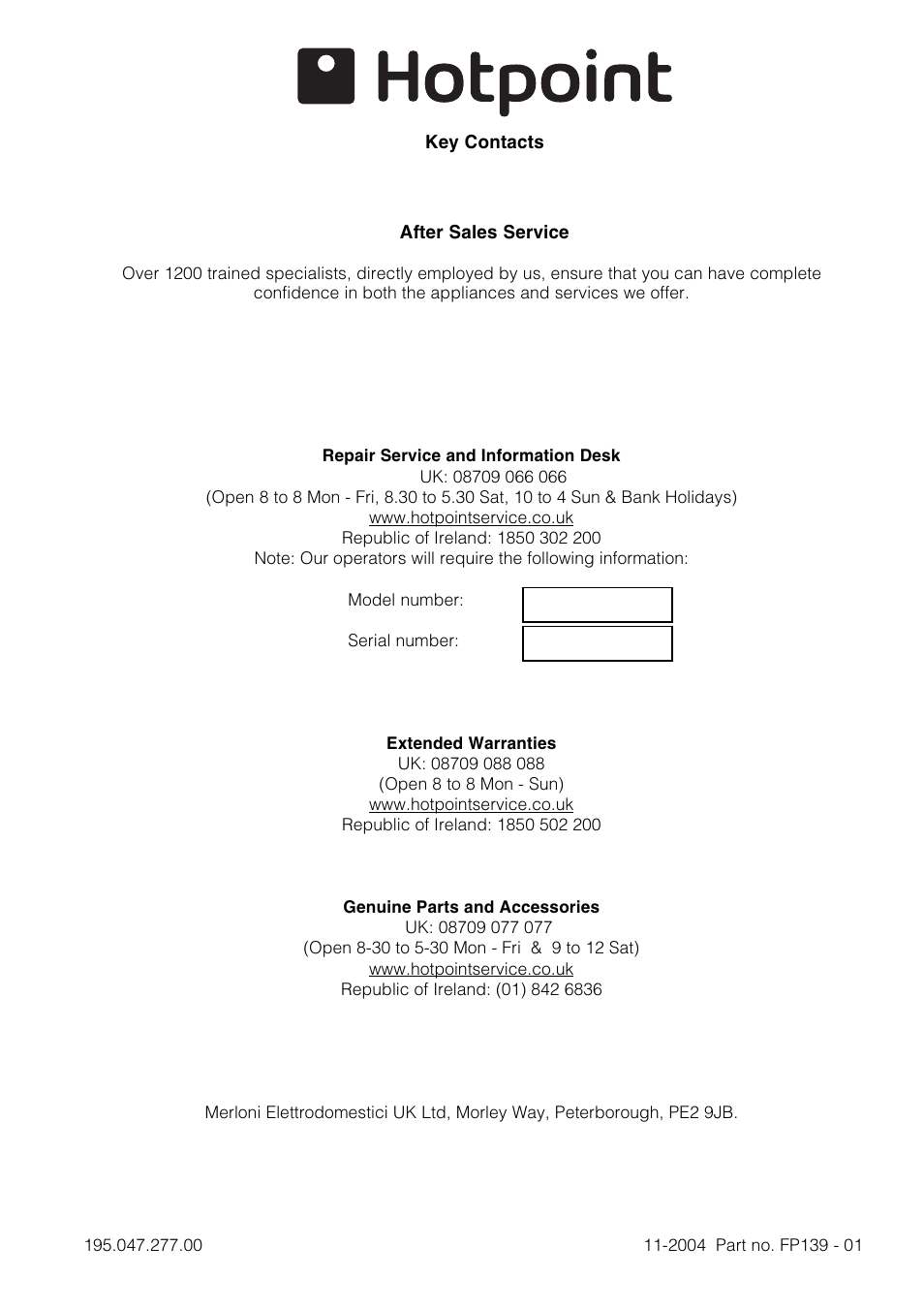 Hotpoint SE87PX User Manual | Page 16 / 16