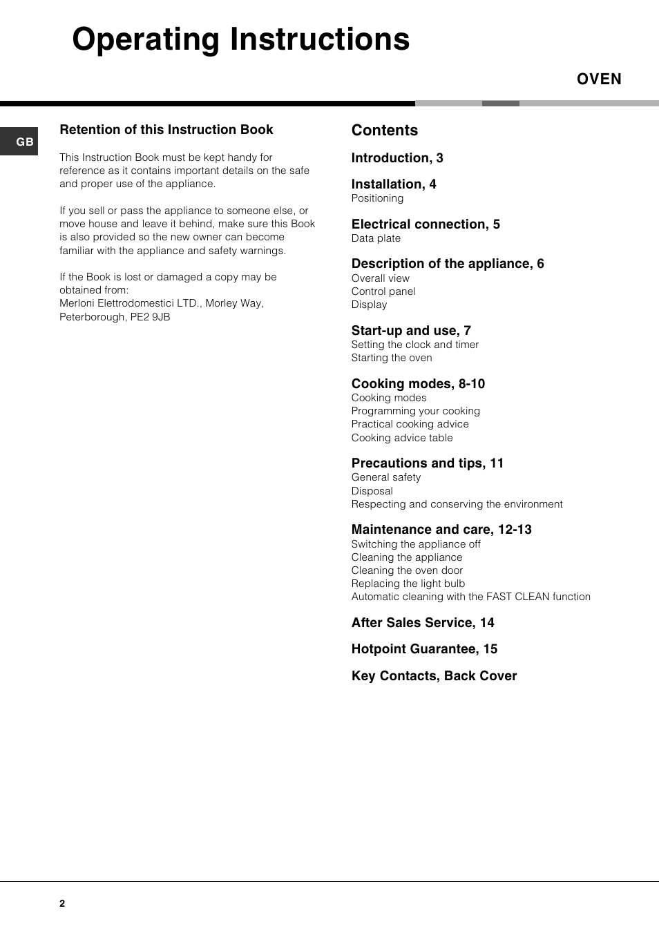 Hotpoint SE87PX User Manual | Page 2 / 16