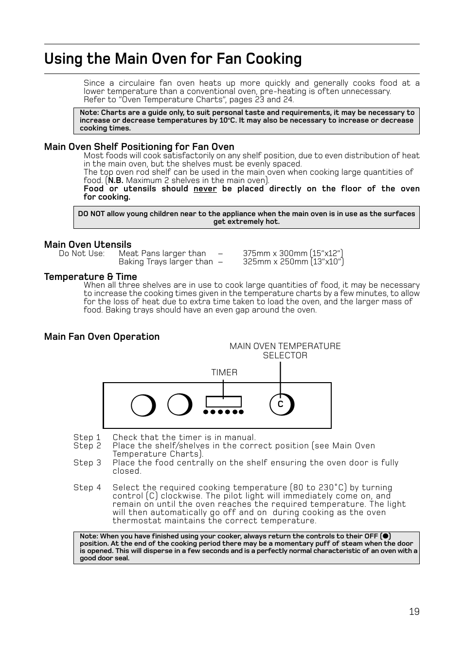 Using the main oven for fan cooking | Hotpoint S130E Mk2 User Manual | Page 19 / 36
