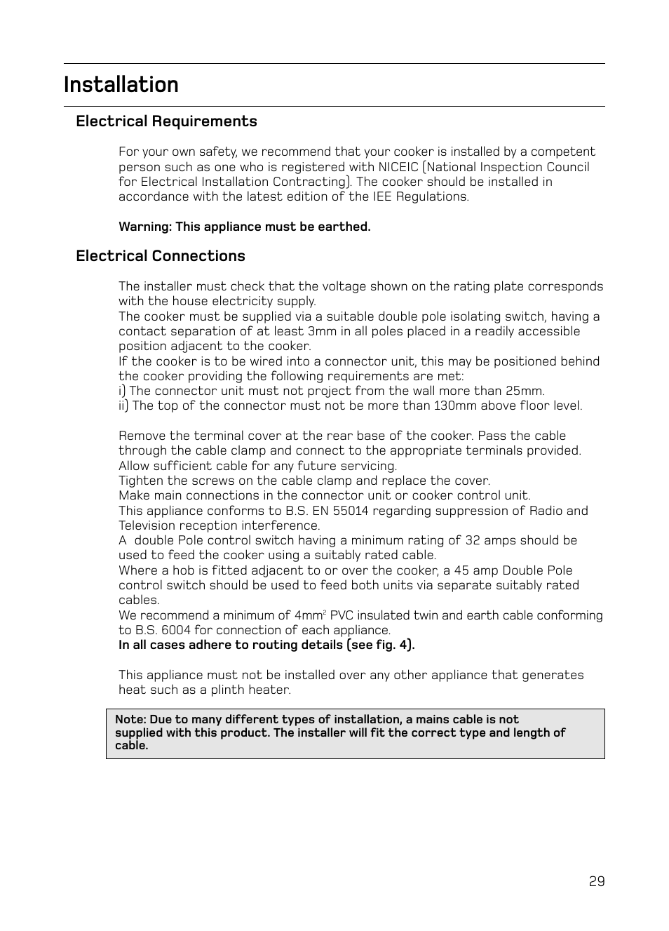 Installation | Hotpoint S130E Mk2 User Manual | Page 29 / 36