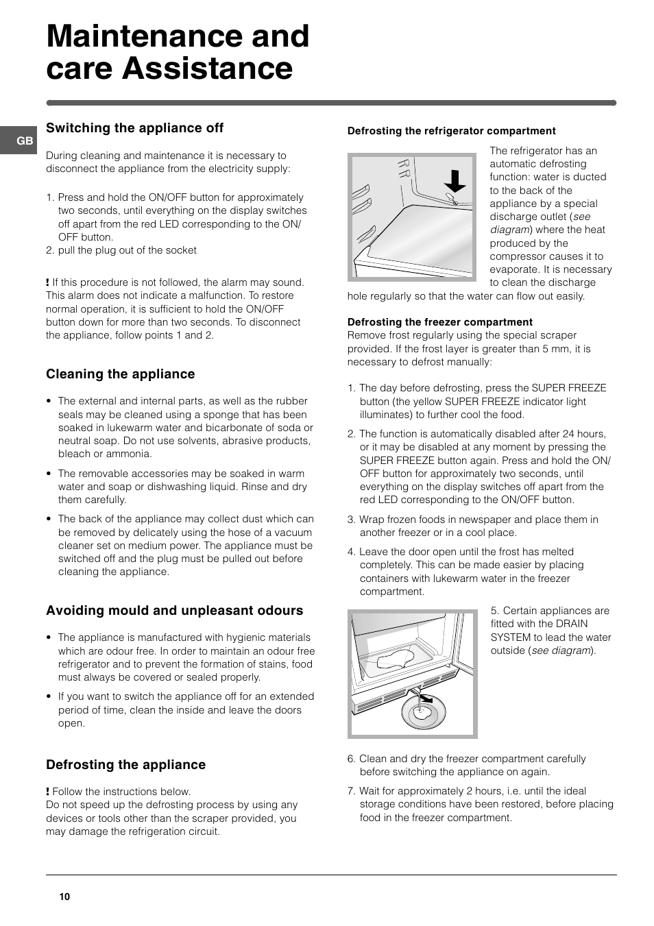 Maintenance and care assistance | Hotpoint HME400N User Manual | Page 10 / 16