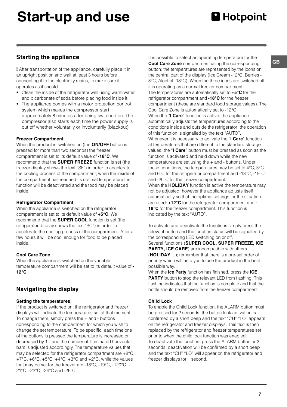 Start-up and use | Hotpoint HME400N User Manual | Page 7 / 16
