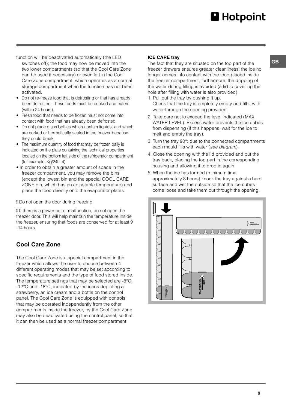 Cool care zone | Hotpoint HME400N User Manual | Page 9 / 16
