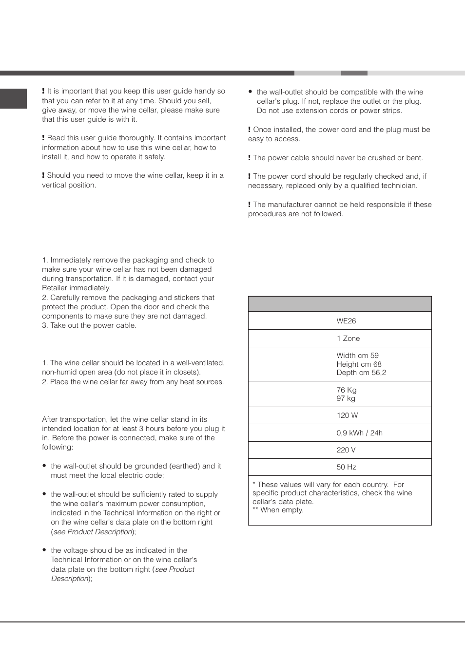 Installation | Hotpoint WE26 User Manual | Page 2 / 8