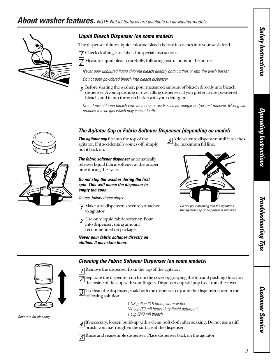 Features, About washer features | Hotpoint VBXR1070 User Manual | Page 9 / 16