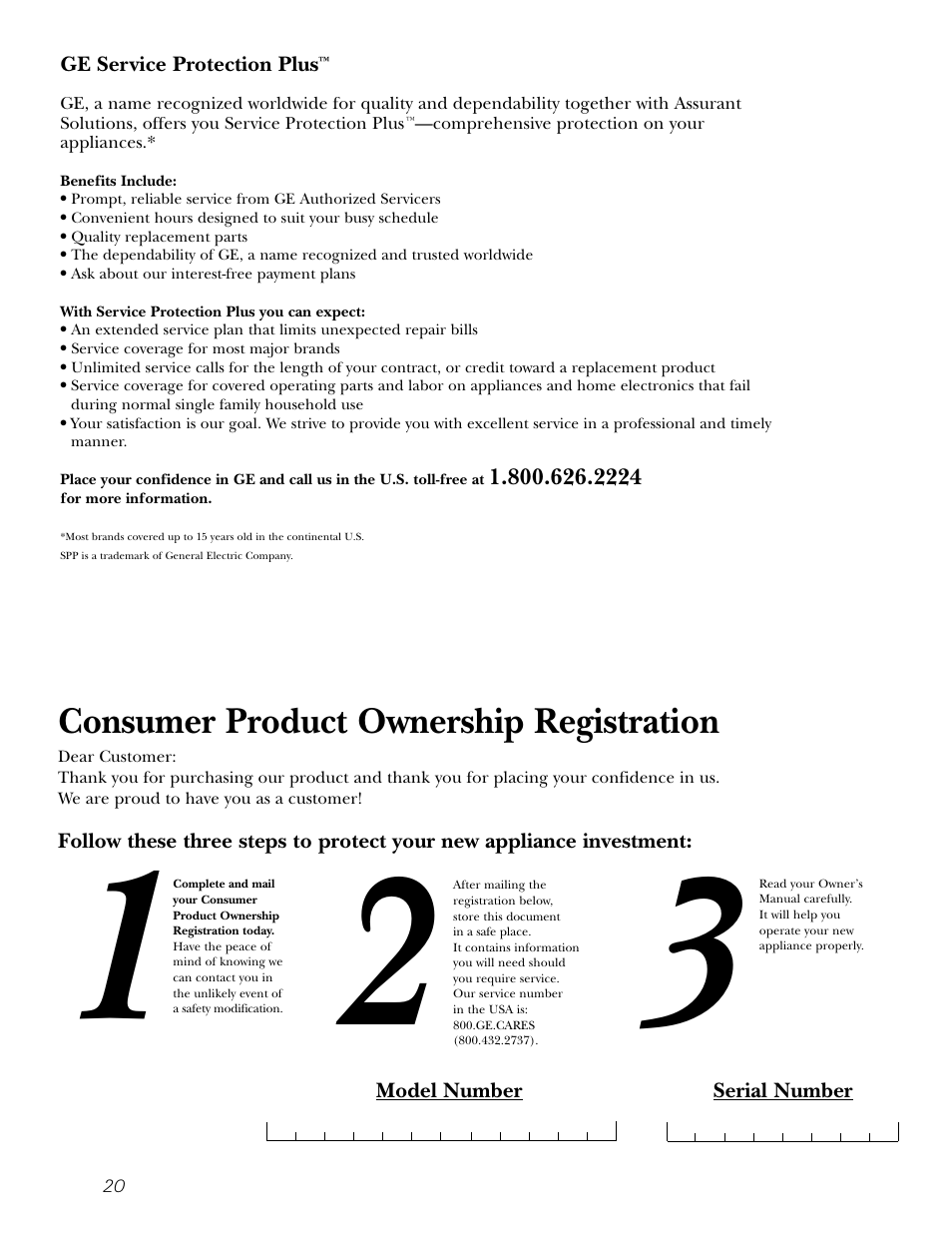 Product registration (u.s.), Product registration (u.s.) , 21, Consumer product ownership registration | Hotpoint 20 User Manual | Page 20 / 64