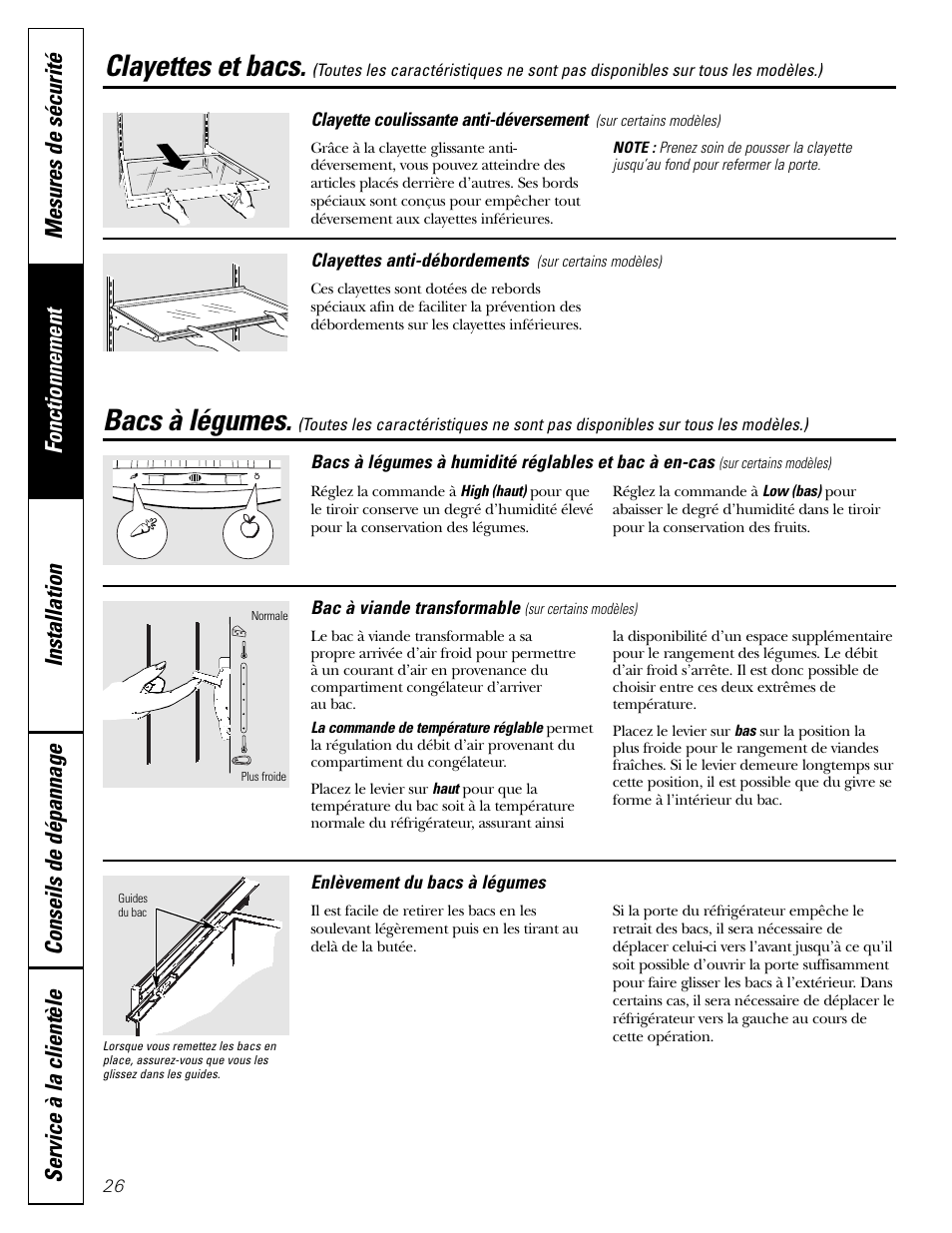 Bacs à légumes, Clayettes et bacs | Hotpoint 20 User Manual | Page 26 / 64