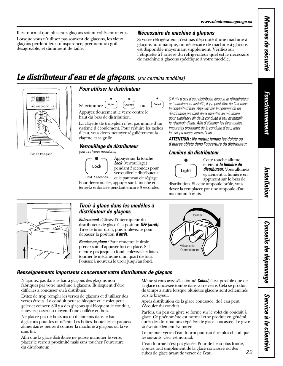 Le distributeur d’eau et de glaçons | Hotpoint 20 User Manual | Page 29 / 64