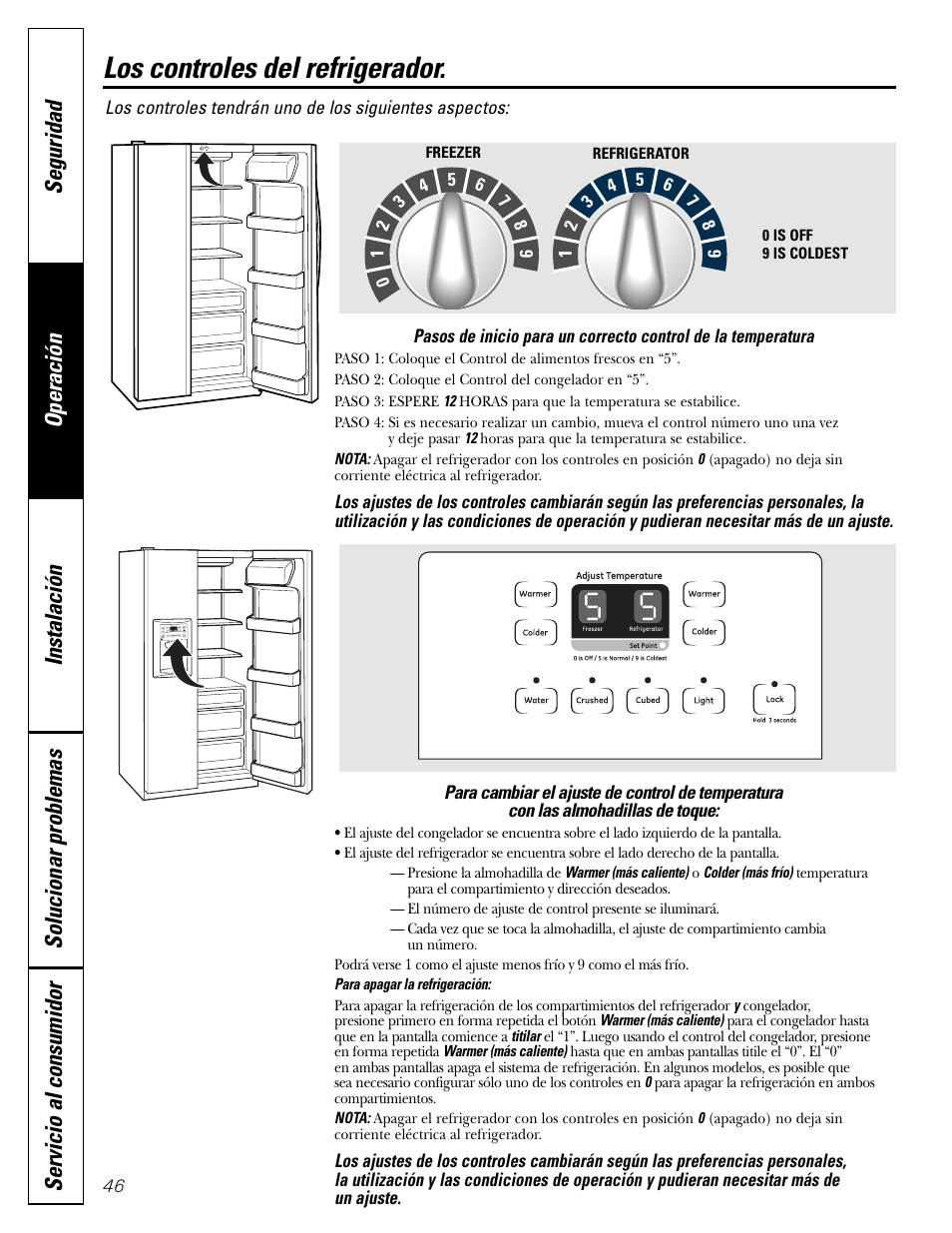 Controles del refrigerador, Los controles del refrigerador | Hotpoint 20 User Manual | Page 46 / 64