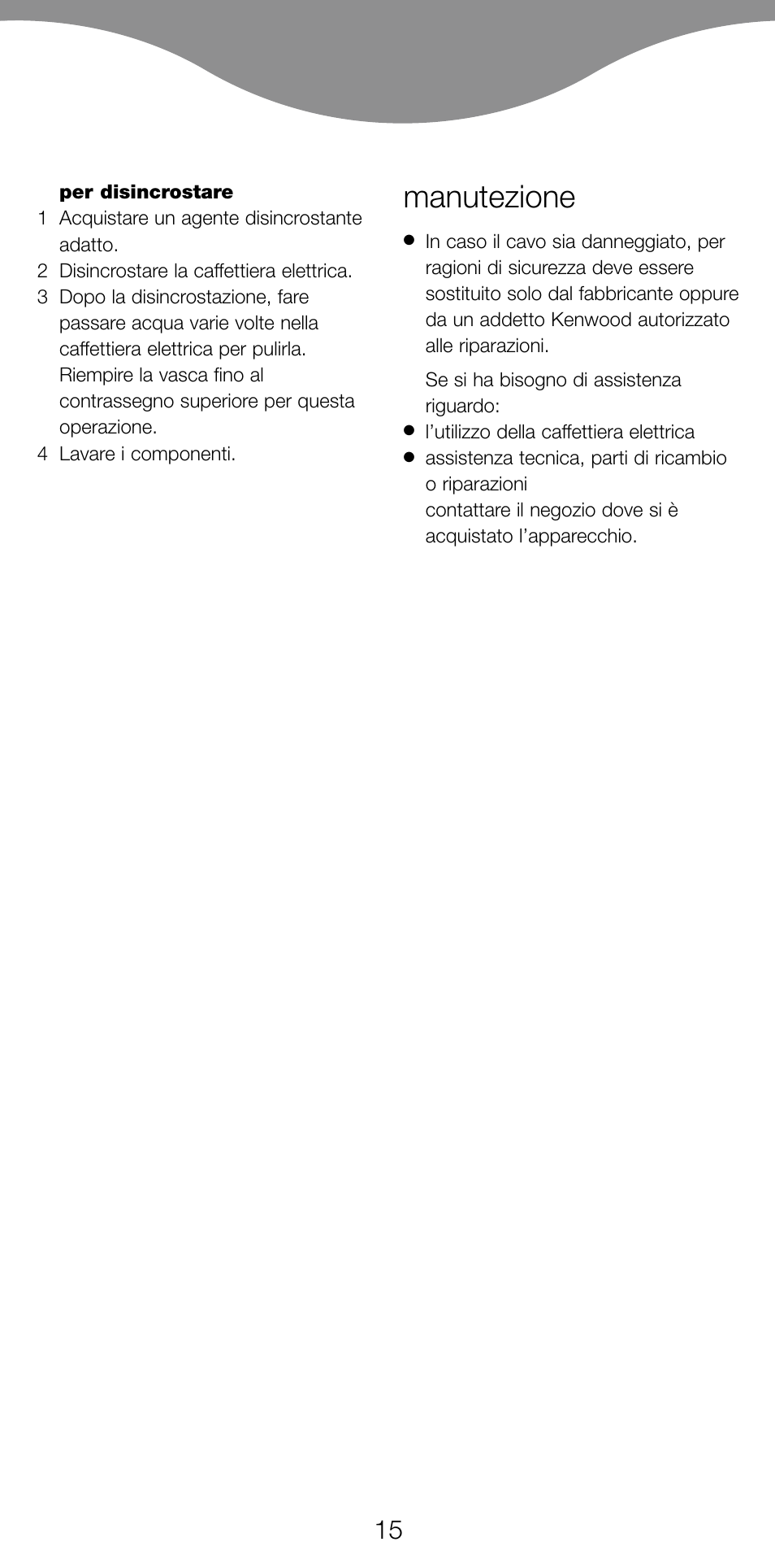 Manutezione | Kenwood CM650 User Manual | Page 18 / 55