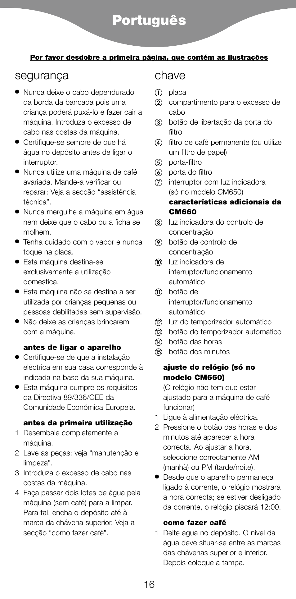 Português, Segurança, Chave | Kenwood CM650 User Manual | Page 19 / 55