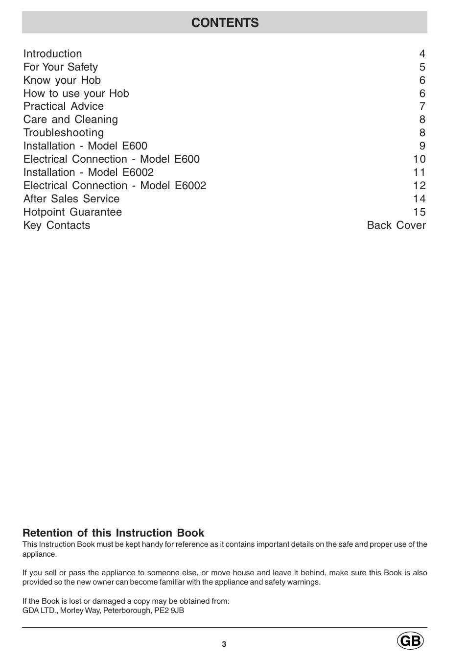 Hotpoint E600 User Manual | Page 3 / 16